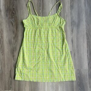 Vintage Y2K Rampage Babydoll Dress Spaghetti‎ Strap Plaid Green Yellow sz 9